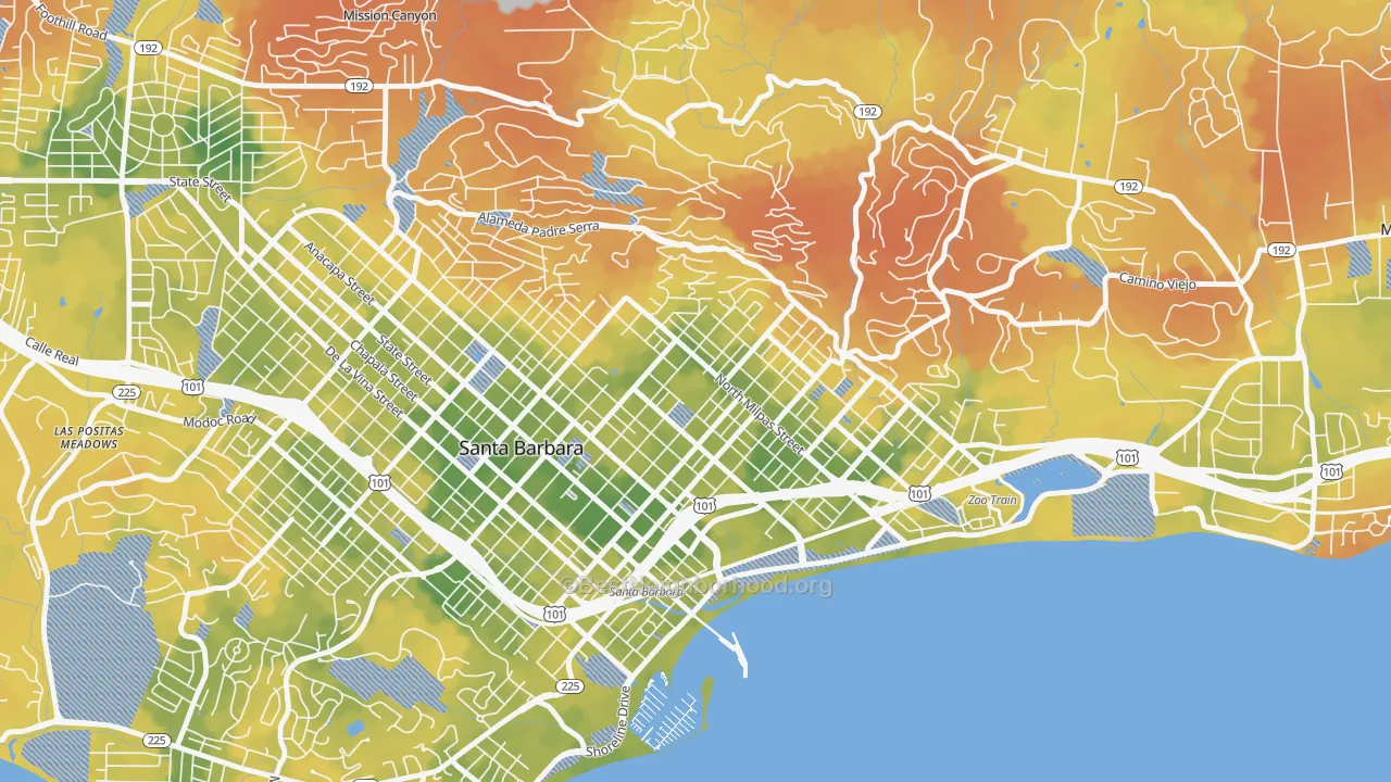 Bike Grade map of Lower East, Santa Barbara, CA