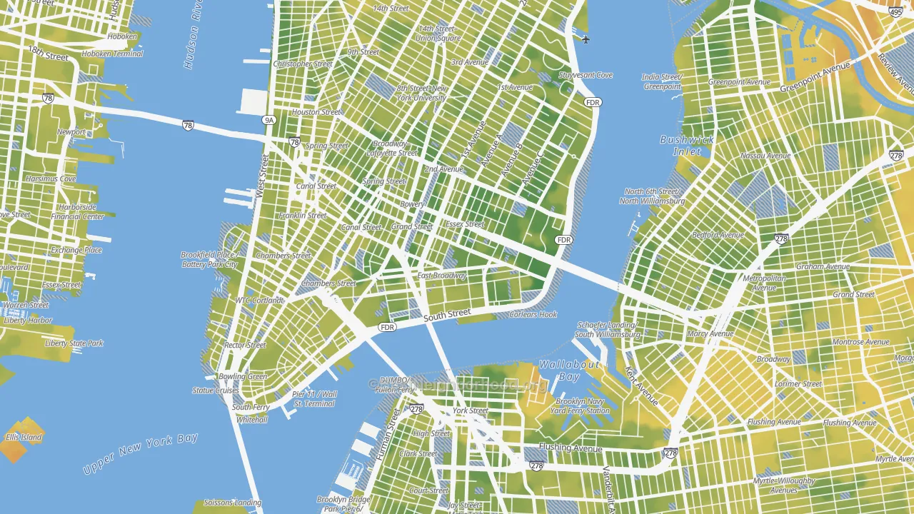 Bike Grade map of Lower East Side, Manhattan, NY