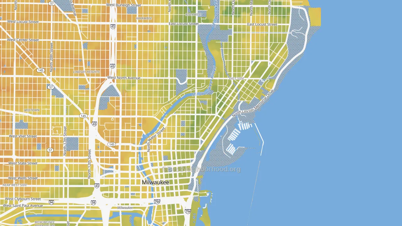 Bike Grade map of Lower East Side, Milwaukee, WI