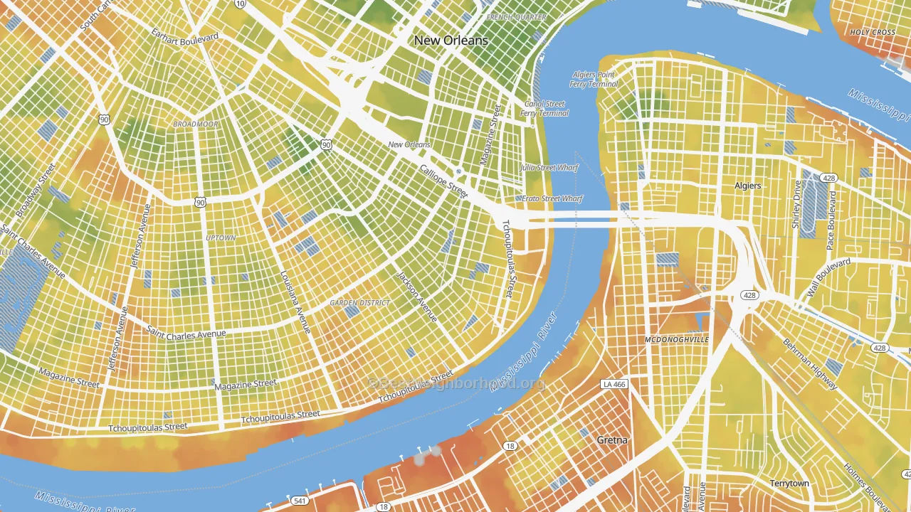 Bike Grade map of Lower Garden District, New Orleans, LA