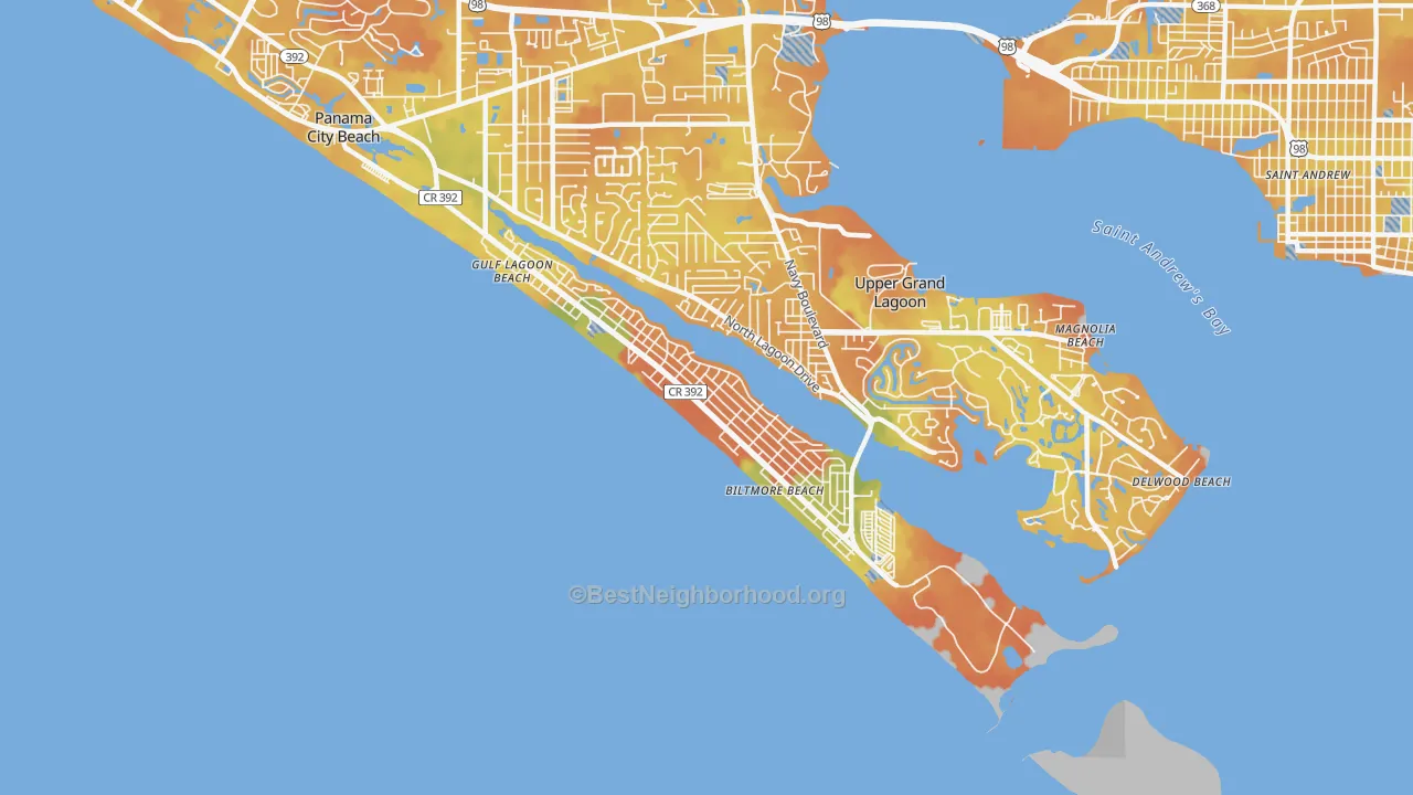 Bike Grade map of Lower Grand Lagoon, FL