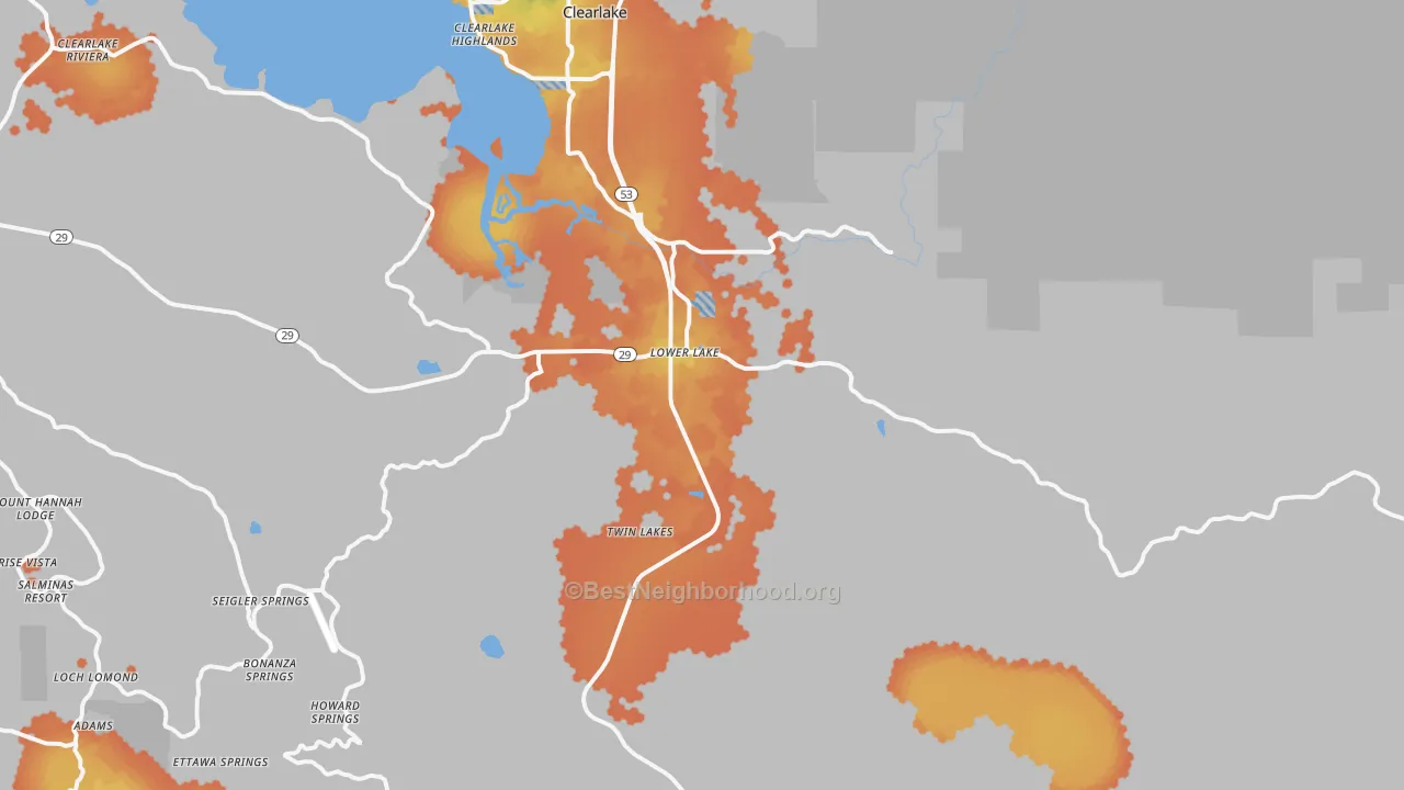 Bike Grade map of Lower Lake, CA