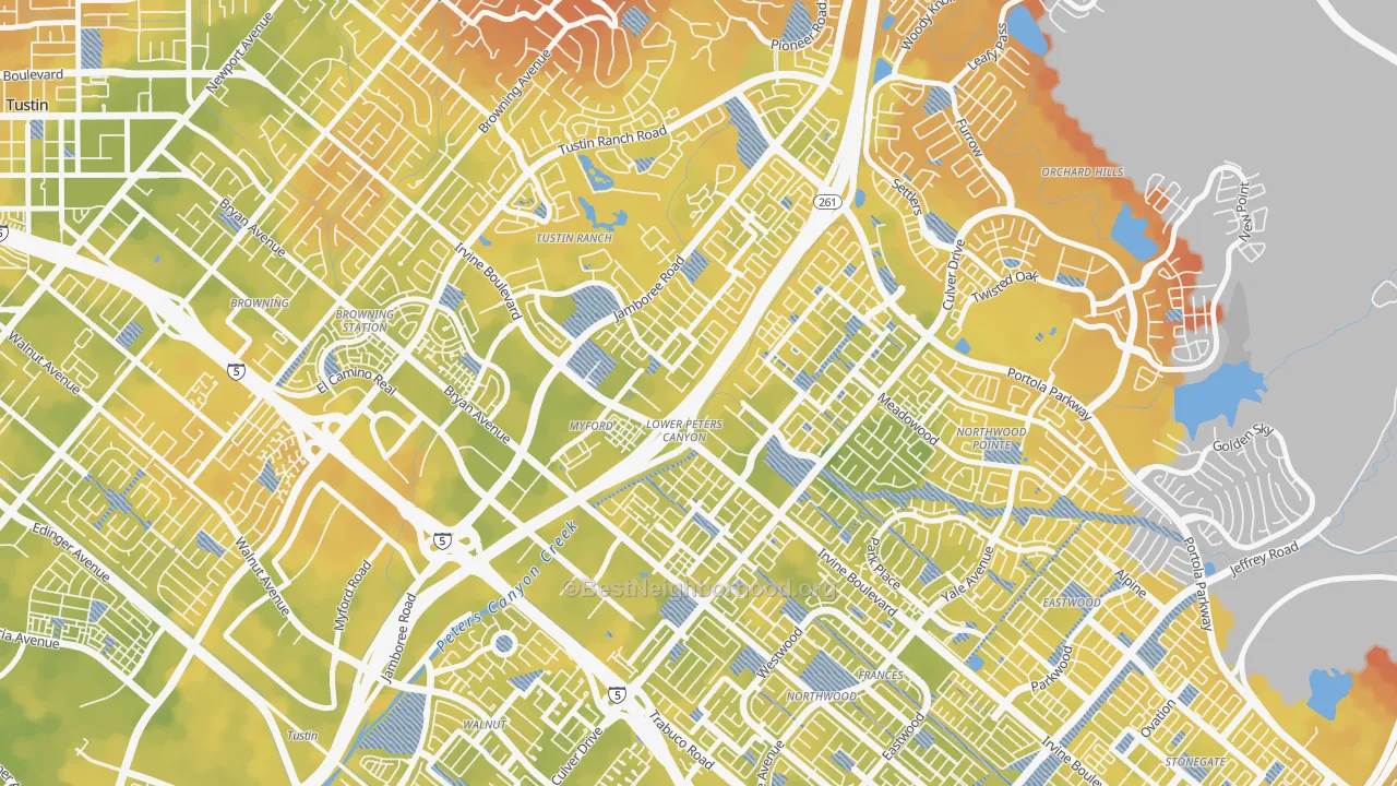 Bike Grade map of Lower Peters Canyon, Irvine, CA