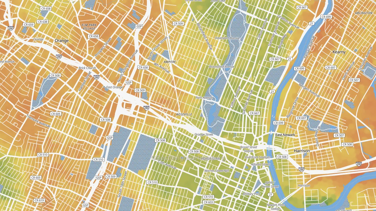 Bike Grade map of Lower Roseville, Newark, NJ