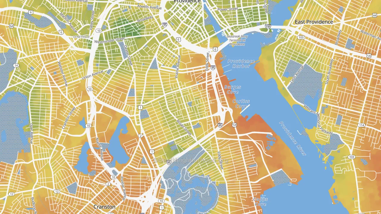 Bike Grade map of Lower South Providence, Providence, RI