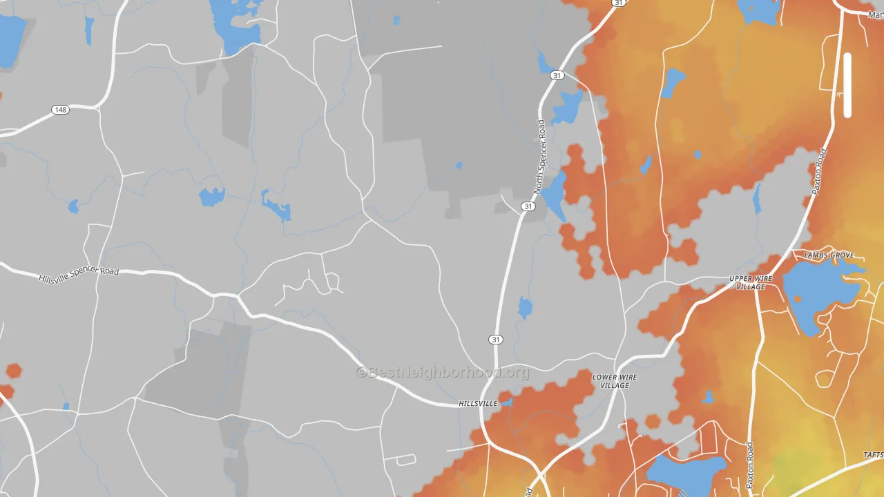 Bike Grade map of Lower Wire Village, MA
