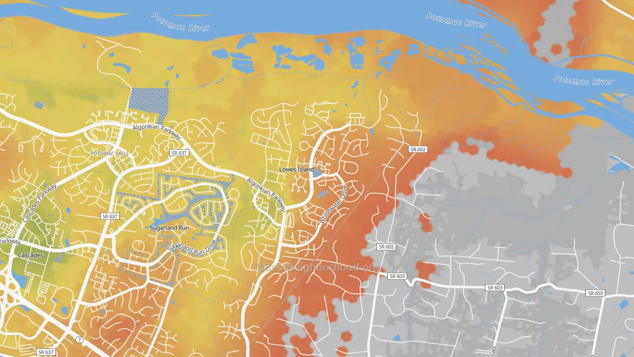 Bike Grade map of Lowes Island, VA
