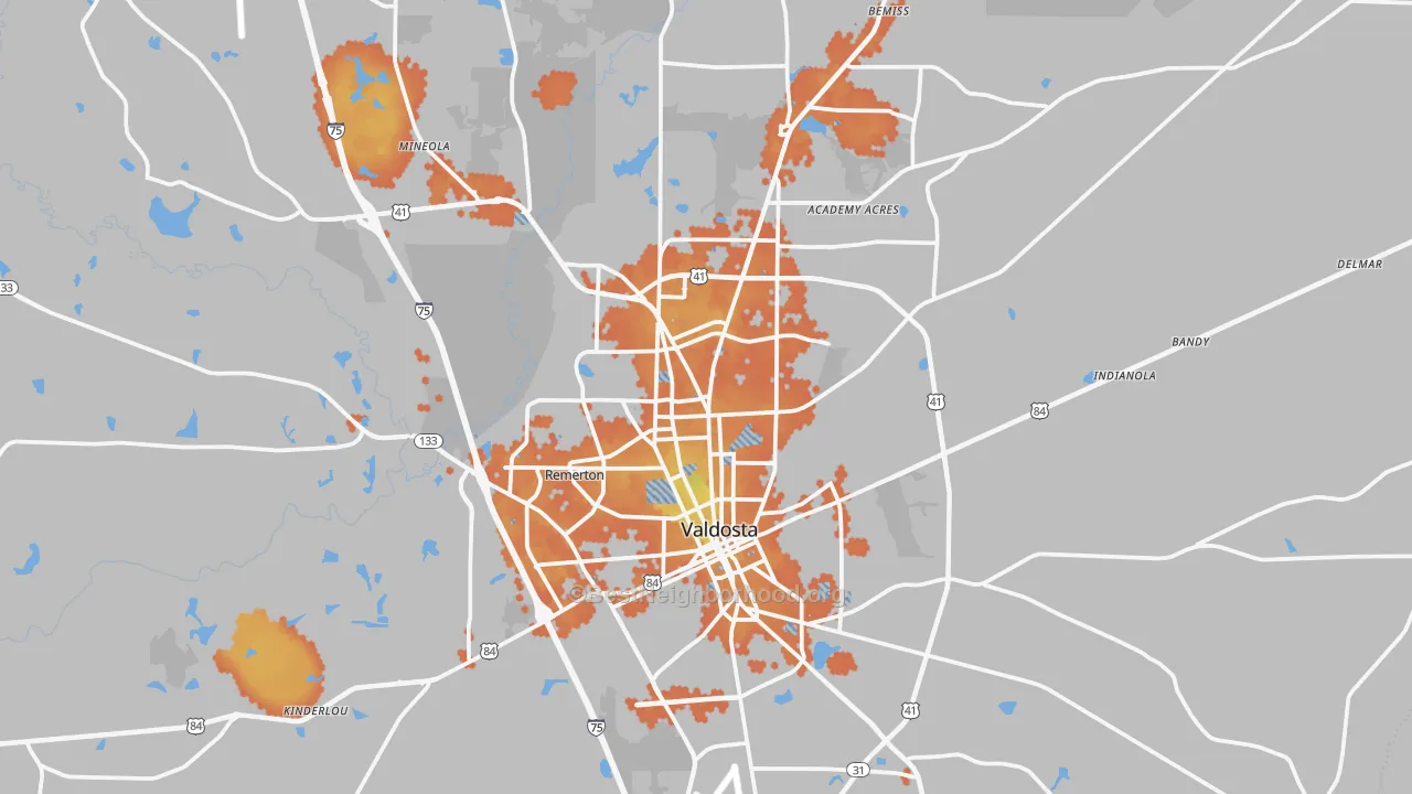 Bike Grade map of Lowndes County, GA