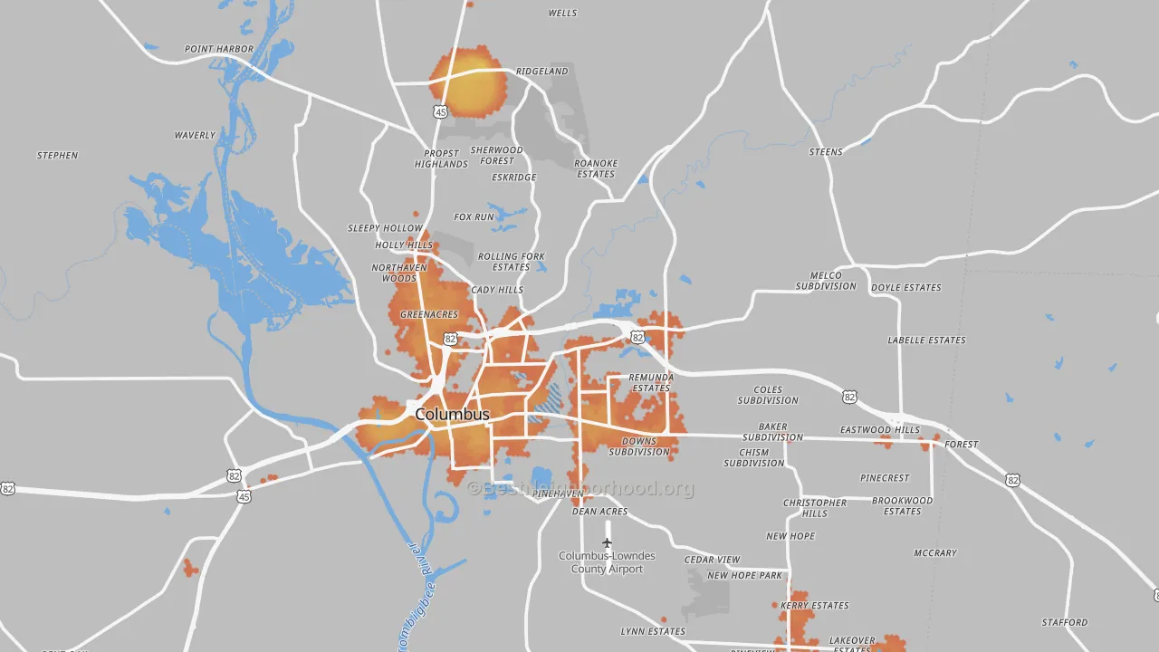 Bike Grade map of Lowndes County, MS