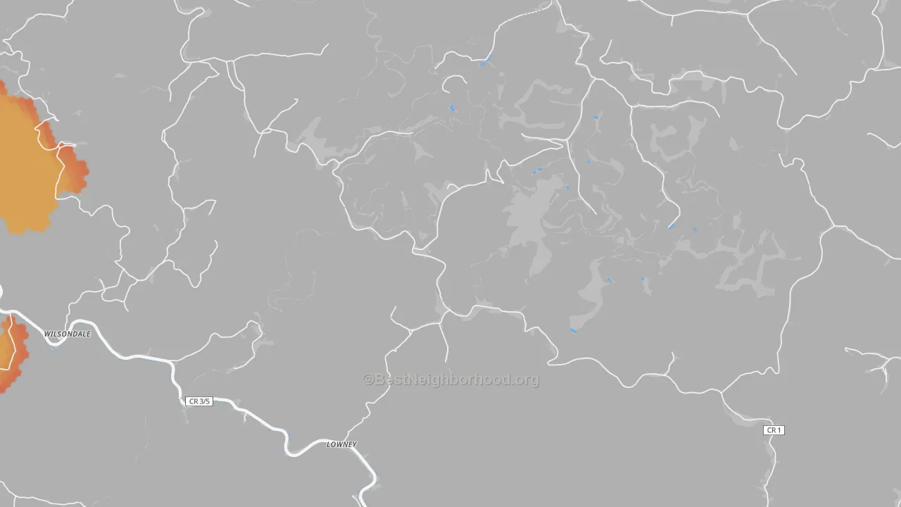 Bike Grade map of Lowney, WV
