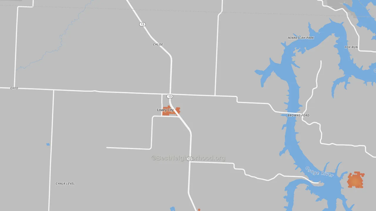 Bike Grade map of Lowry City, MO