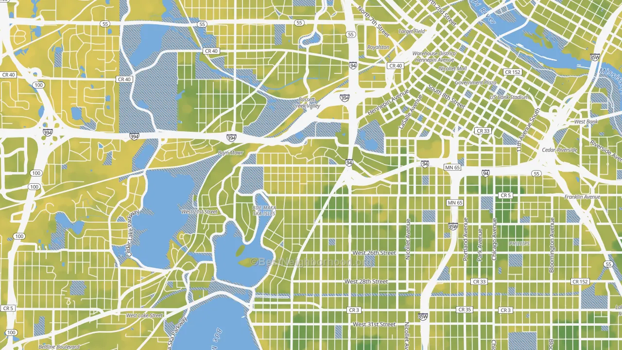 Bike Grade map of Lowry Hill, Minneapolis, MN