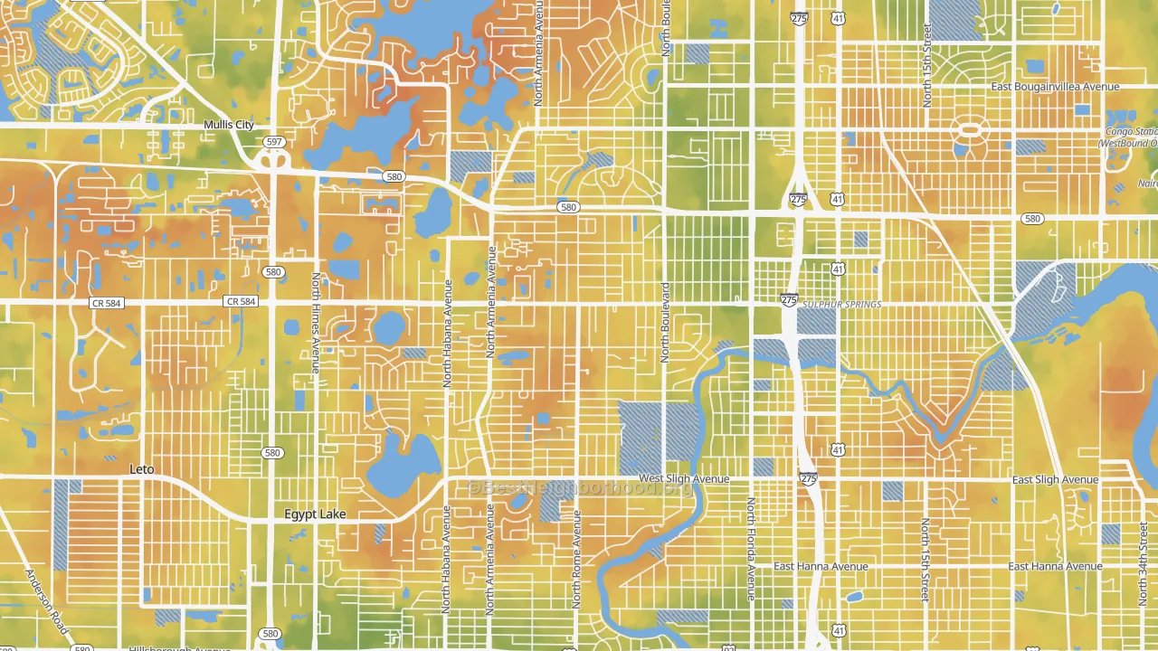 Bike Grade map of Lowry Park Central, Tampa, FL