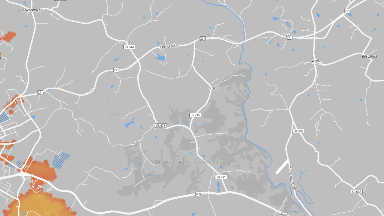 Bike Grade map of Lowry, VA