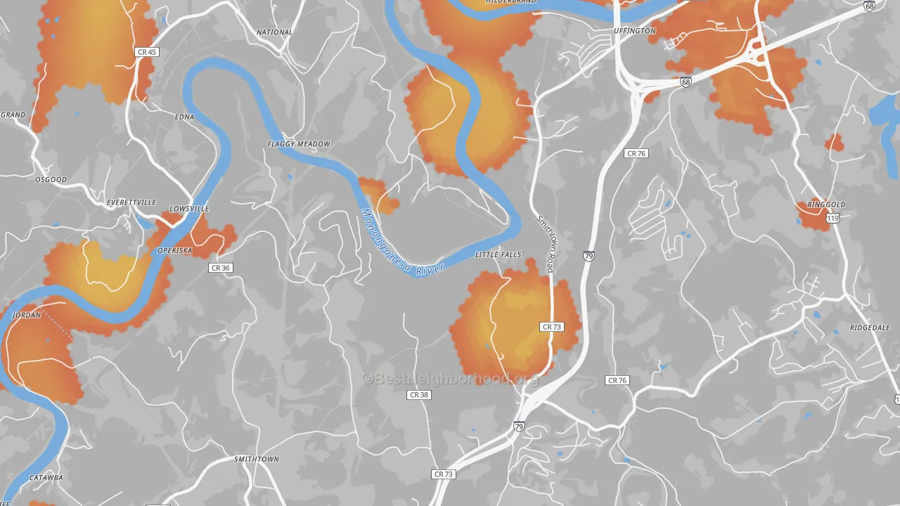 Bike Grade map of Lowsville, WV