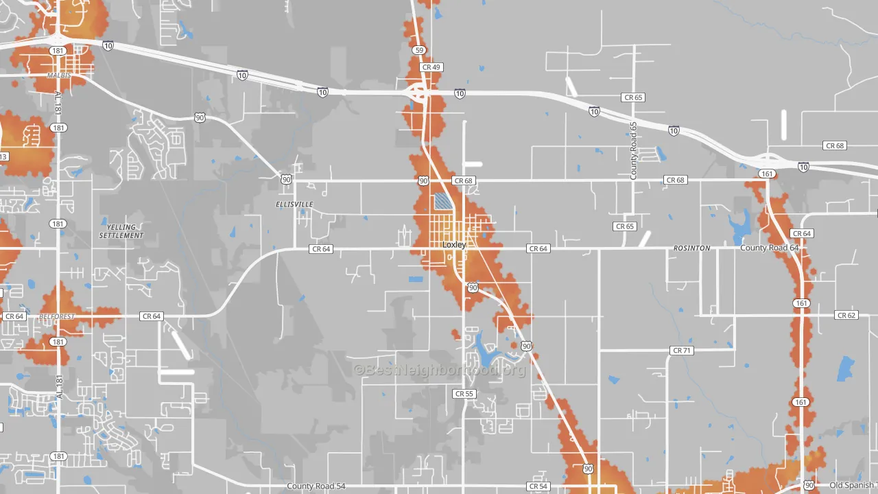 Bike Grade map of Loxley, AL