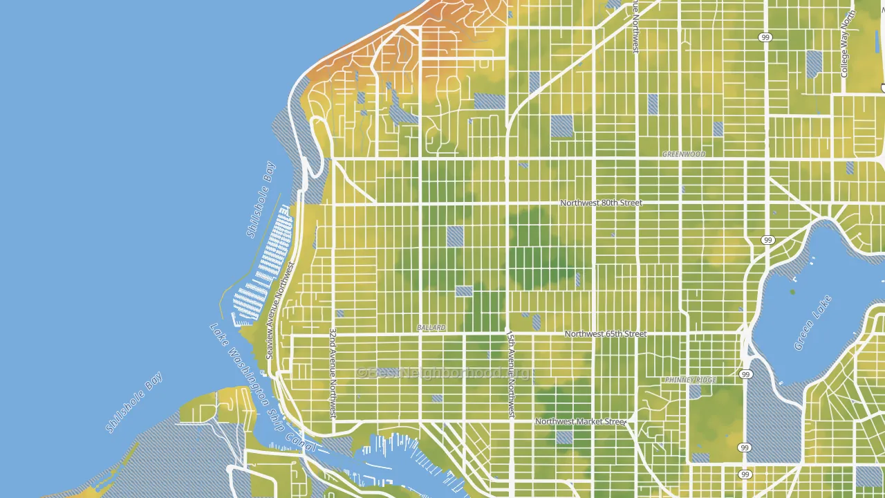Bike Grade map of Loyal Heights, Seattle, WA