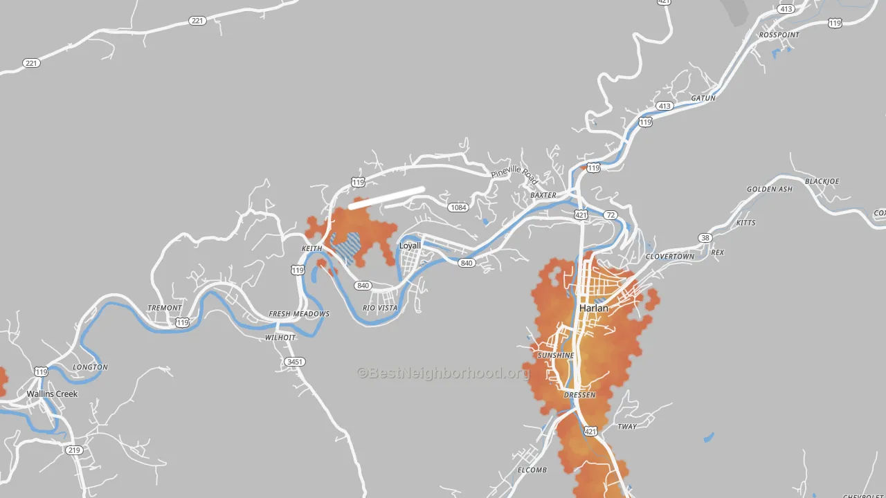 Bike Grade map of Loyall, KY