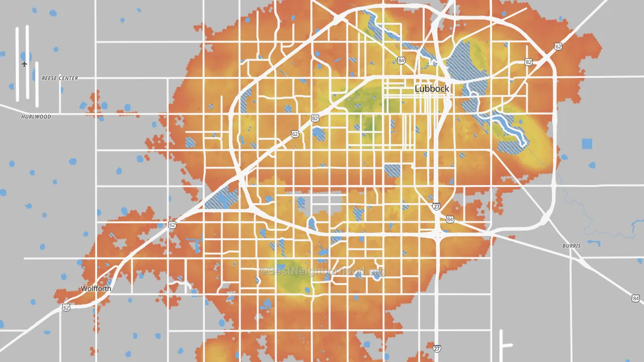 Bike Grade map of Lubbock, TX