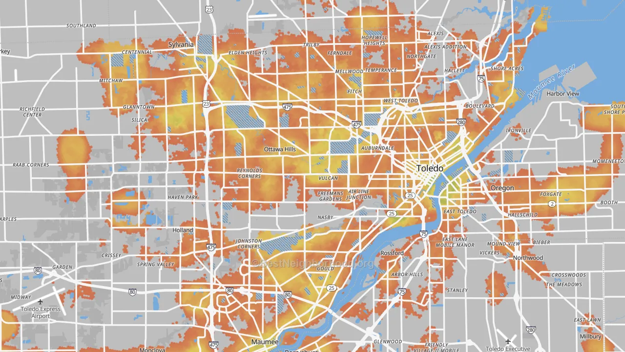 Bike Grade map of Lucas County, OH