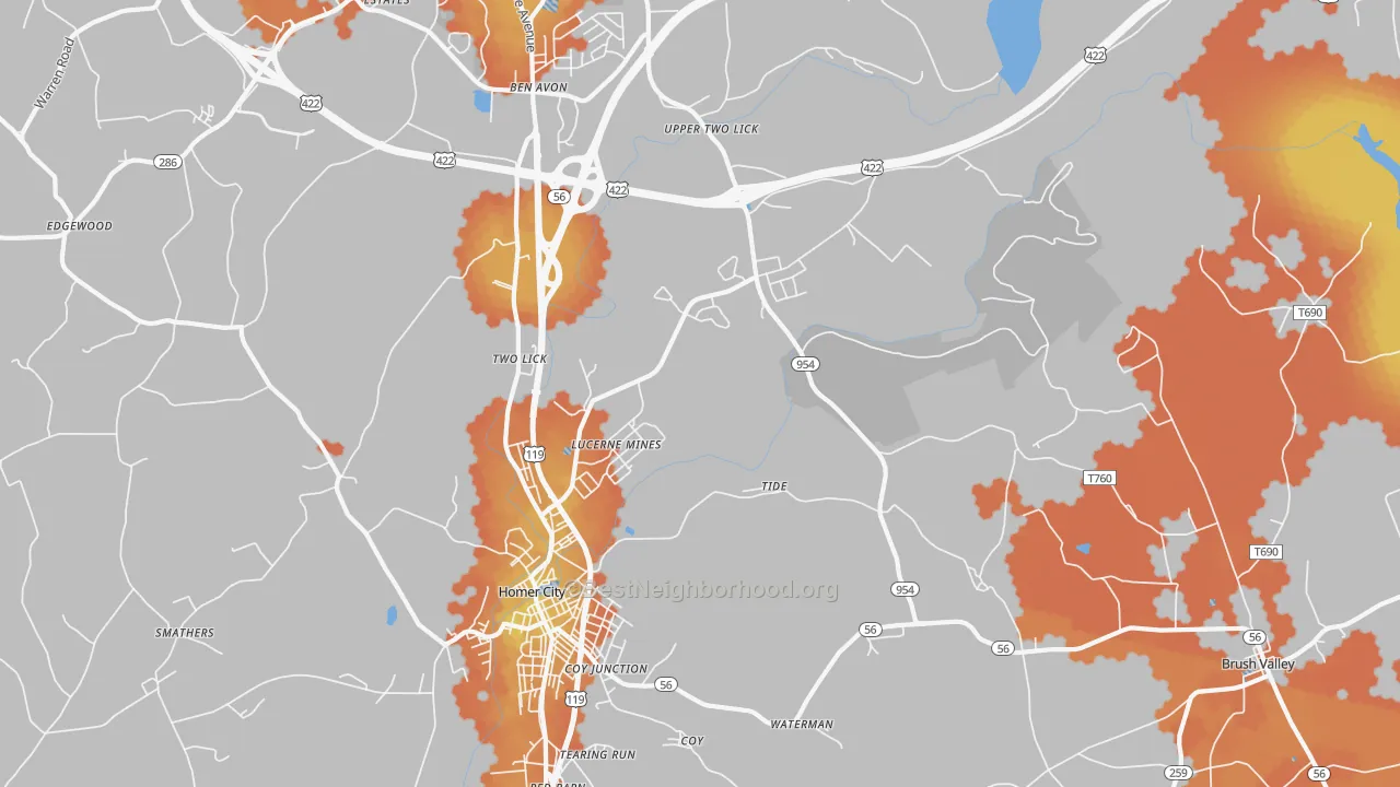 Bike Grade map of Lucerne Mines, PA