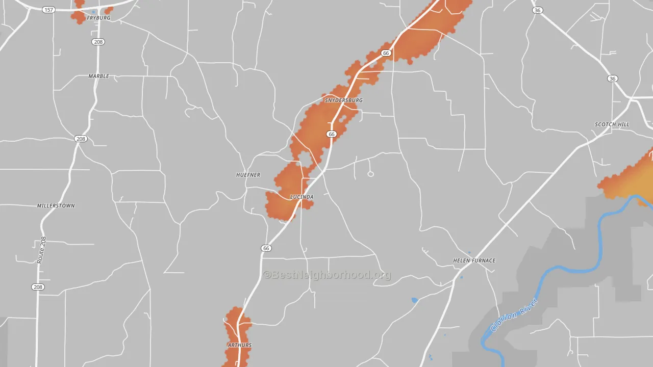 Bike Grade map of Lucinda, PA