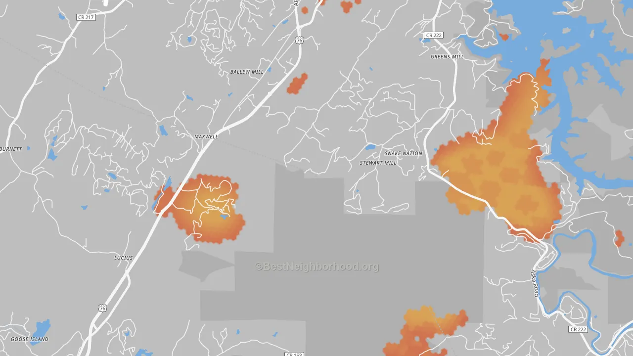 Bike Grade map of Lucius, GA