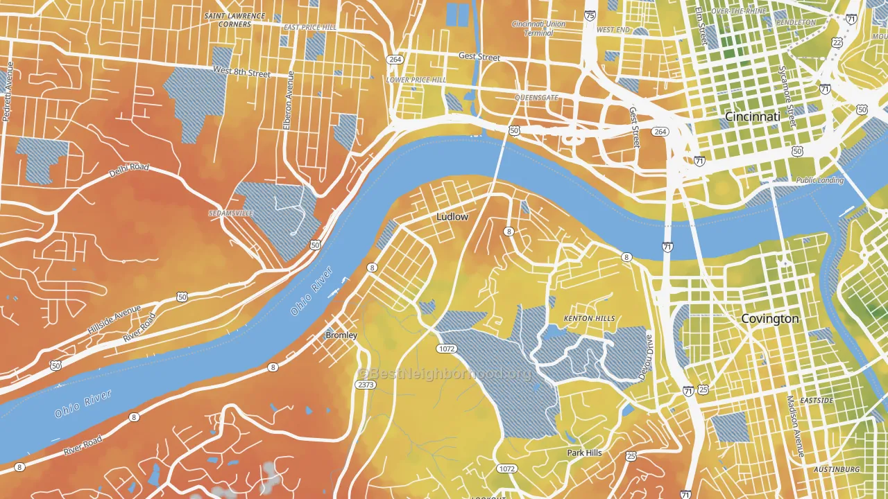 Bike Grade map of Ludlow, KY