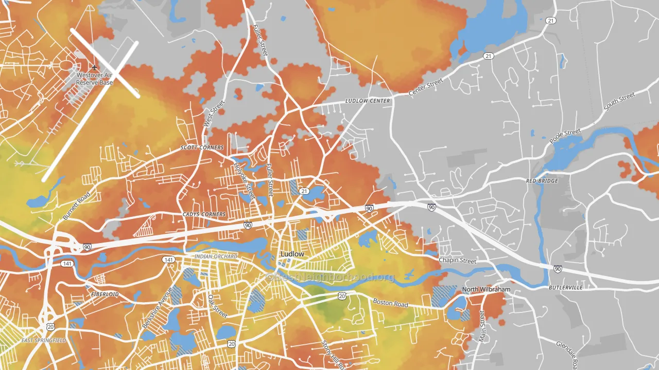 Bike Grade map of Ludlow, MA