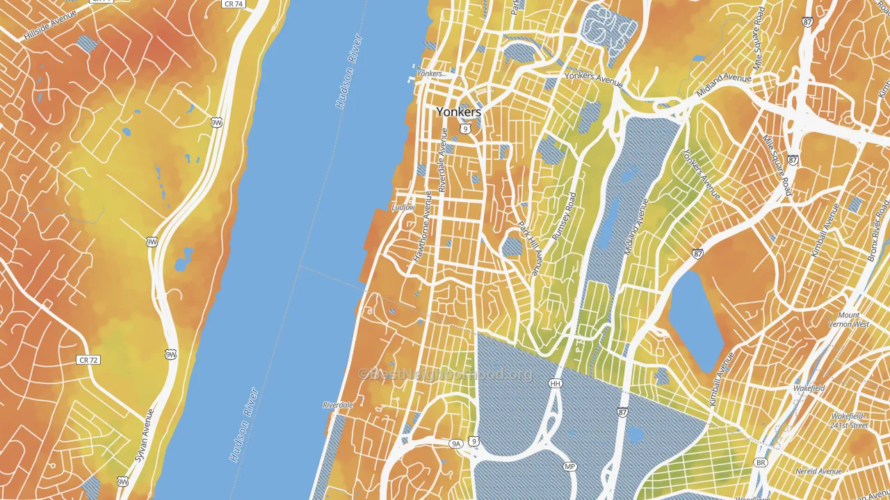 Bike Grade map of Ludlow, Yonkers, NY