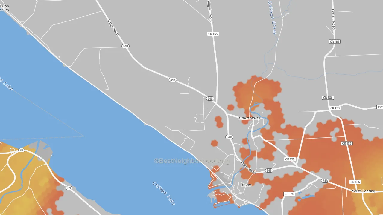 Bike Grade map of Ludlowville, NY
