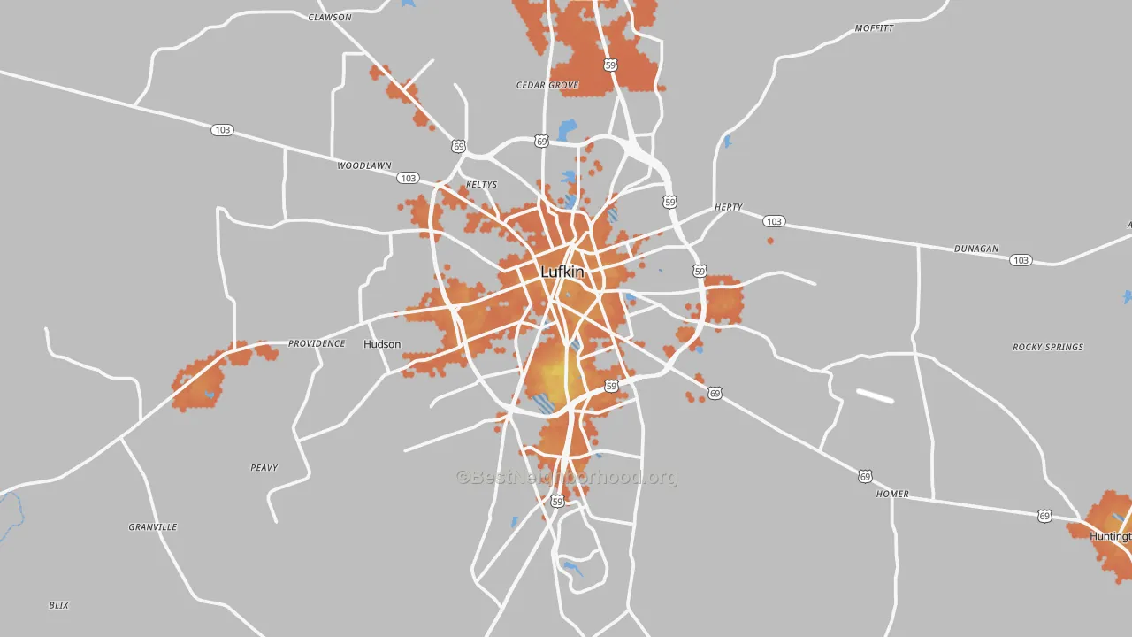 Bike Grade map of Lufkin, TX