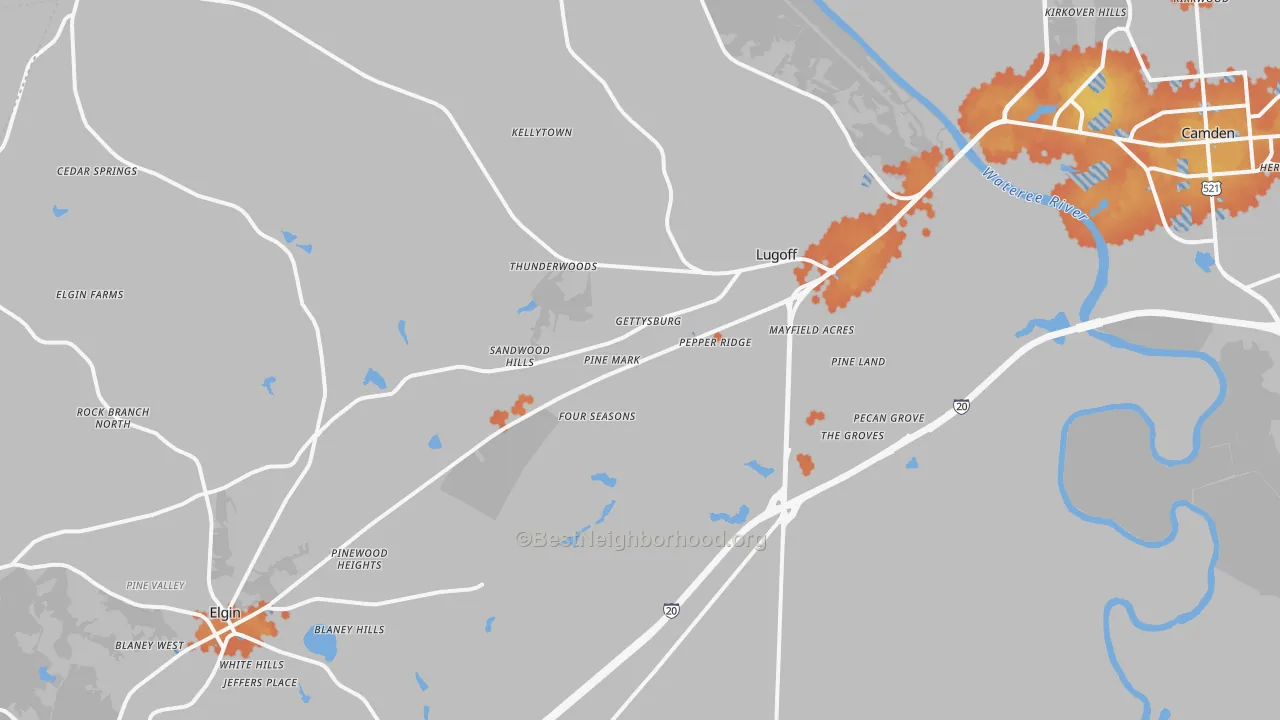 Bike Grade map of Lugoff, SC