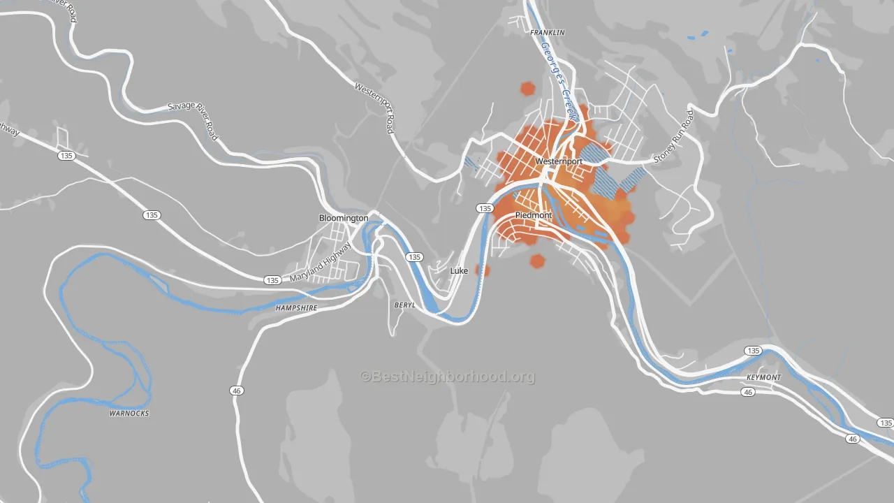 Bike Grade map of Luke, MD