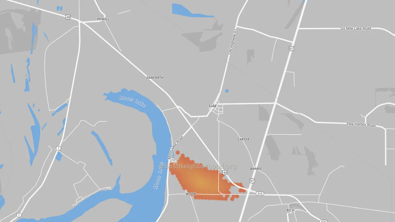 Bike Grade map of Lula, MS