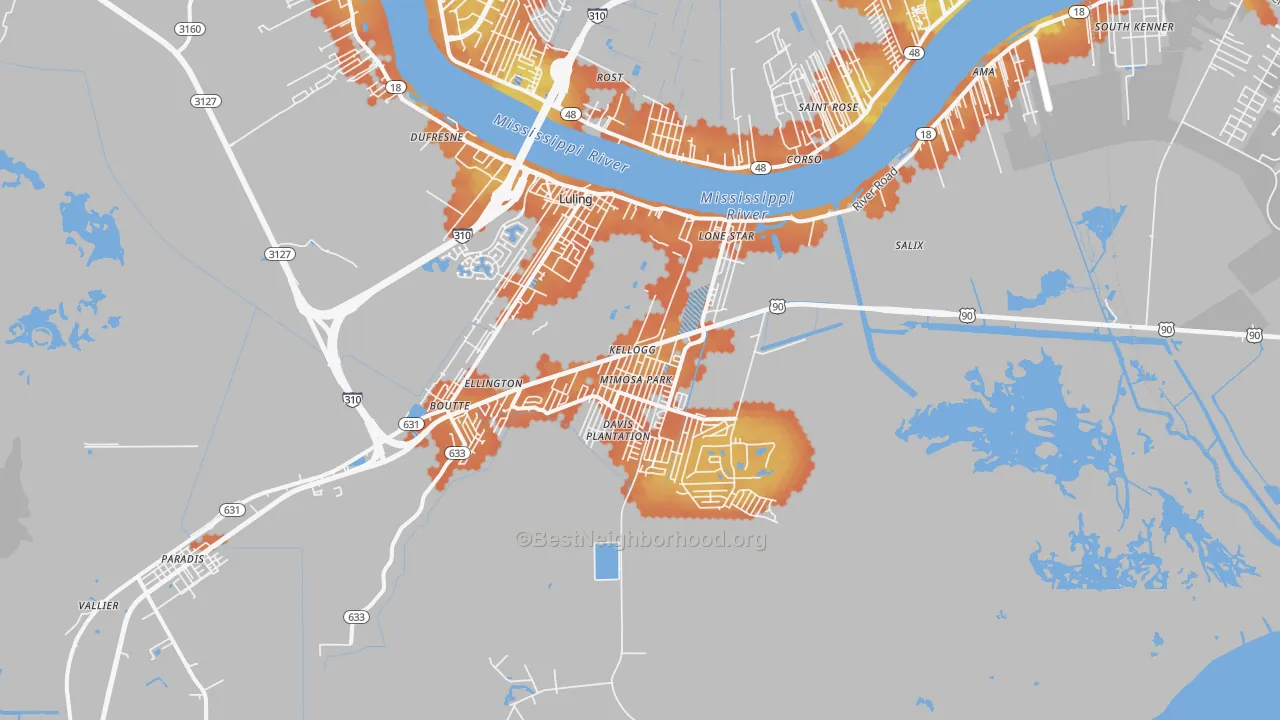 Bike Grade map of Luling, LA