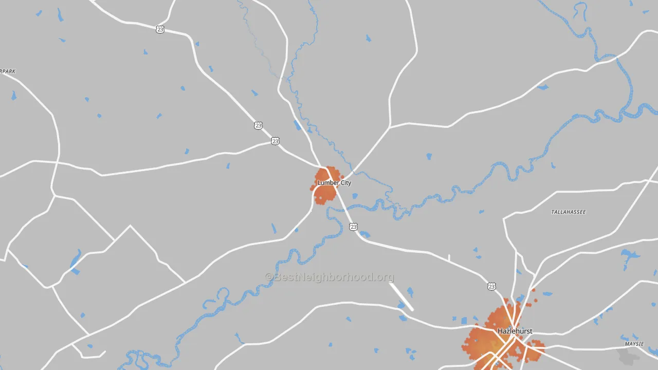 Bike Grade map of Lumber City, GA