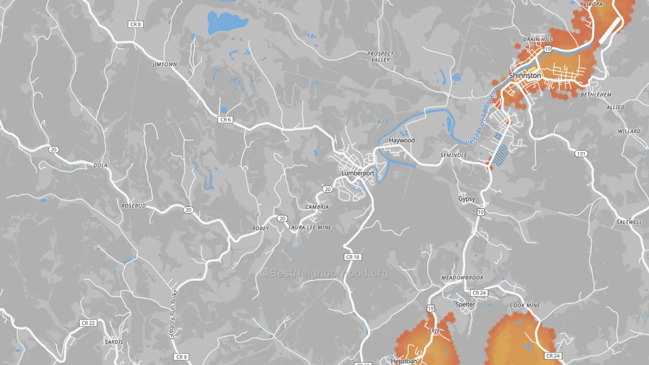 Bike Grade map of Lumberport, WV