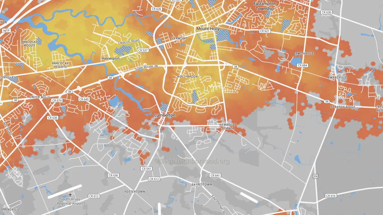 Bike Grade map of Lumberton, NJ
