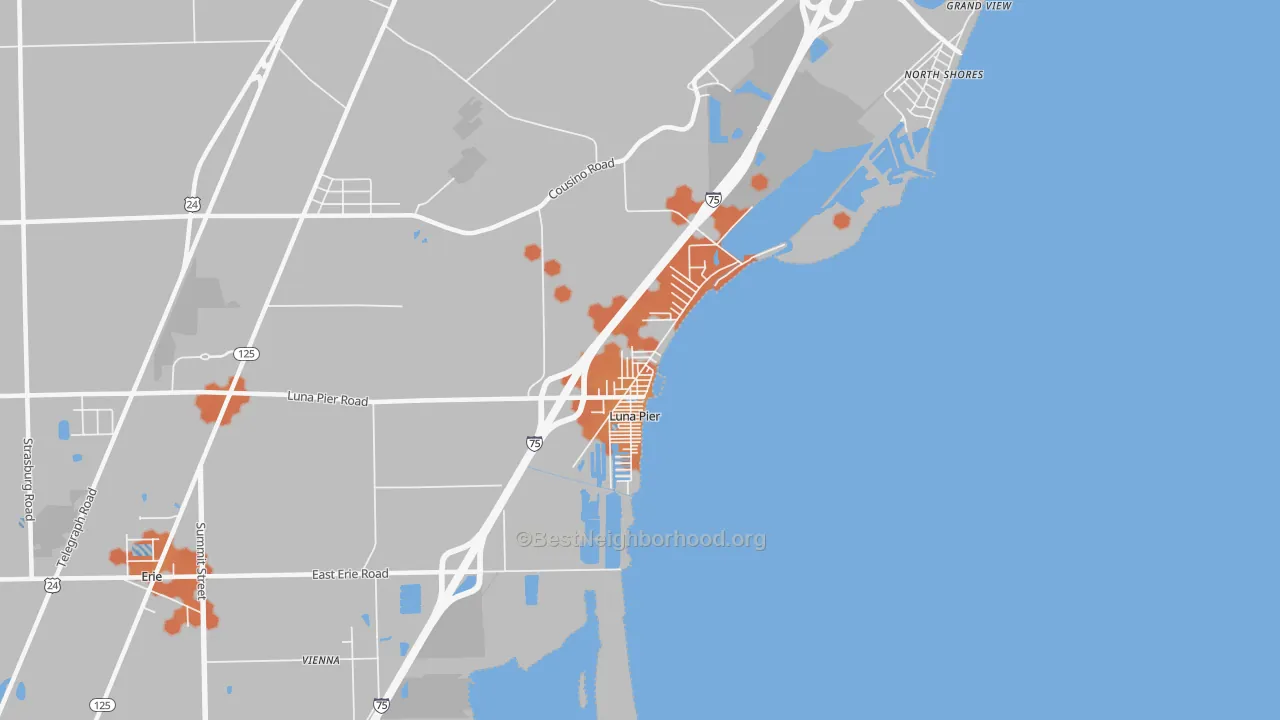Bike Grade map of Luna Pier, MI