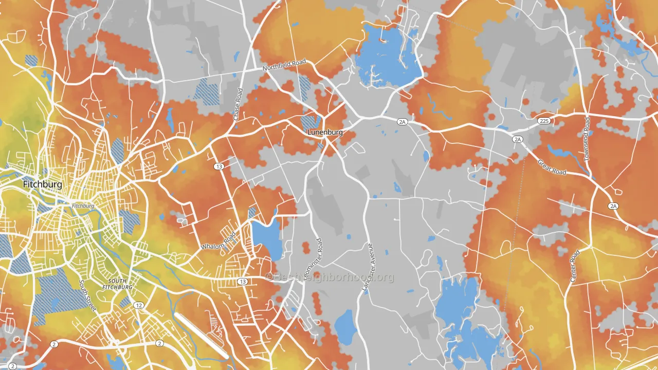 Bike Grade map of Lunenburg, MA