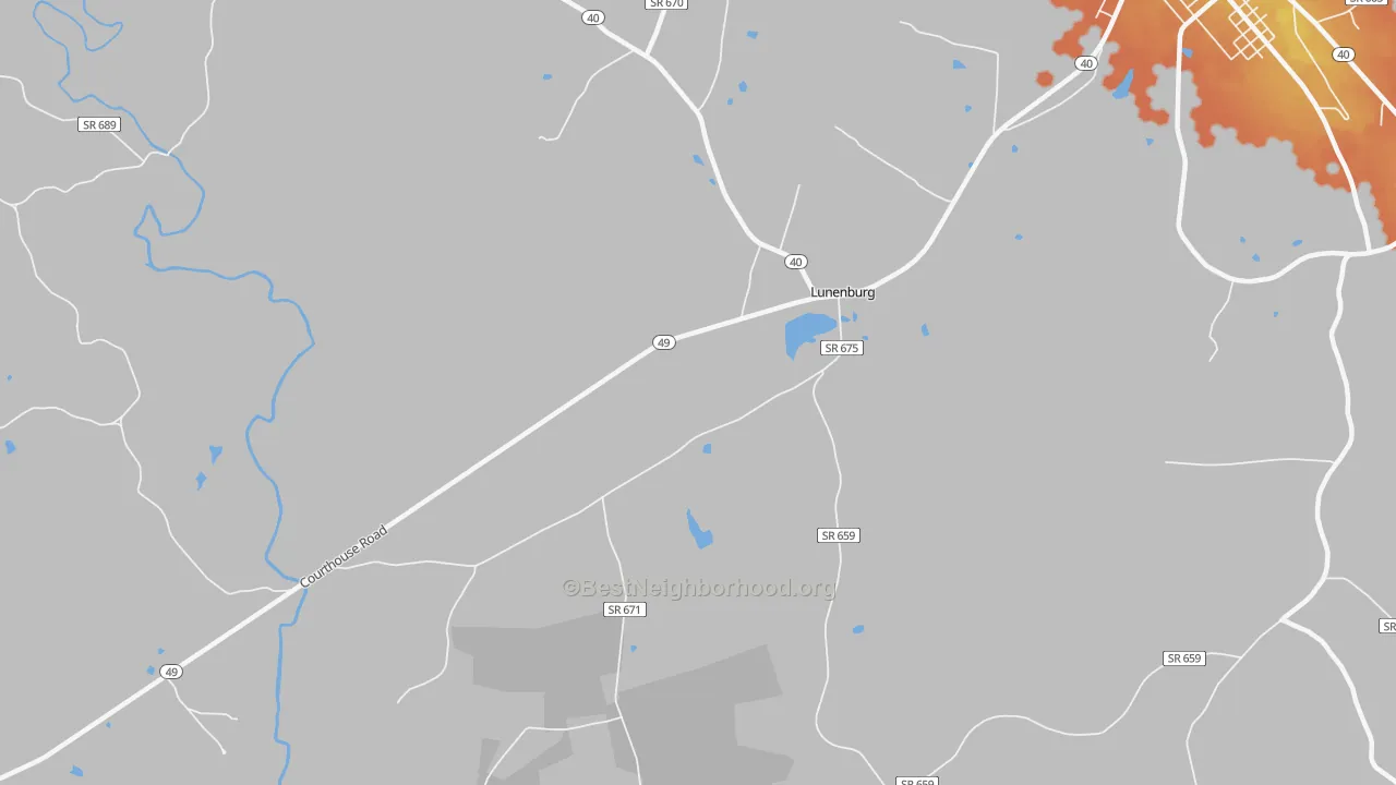 Bike Grade map of Lunenburg, VA