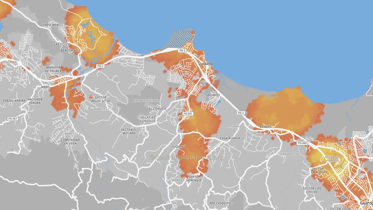 Bike Grade map of Luquillo Municipio, PR