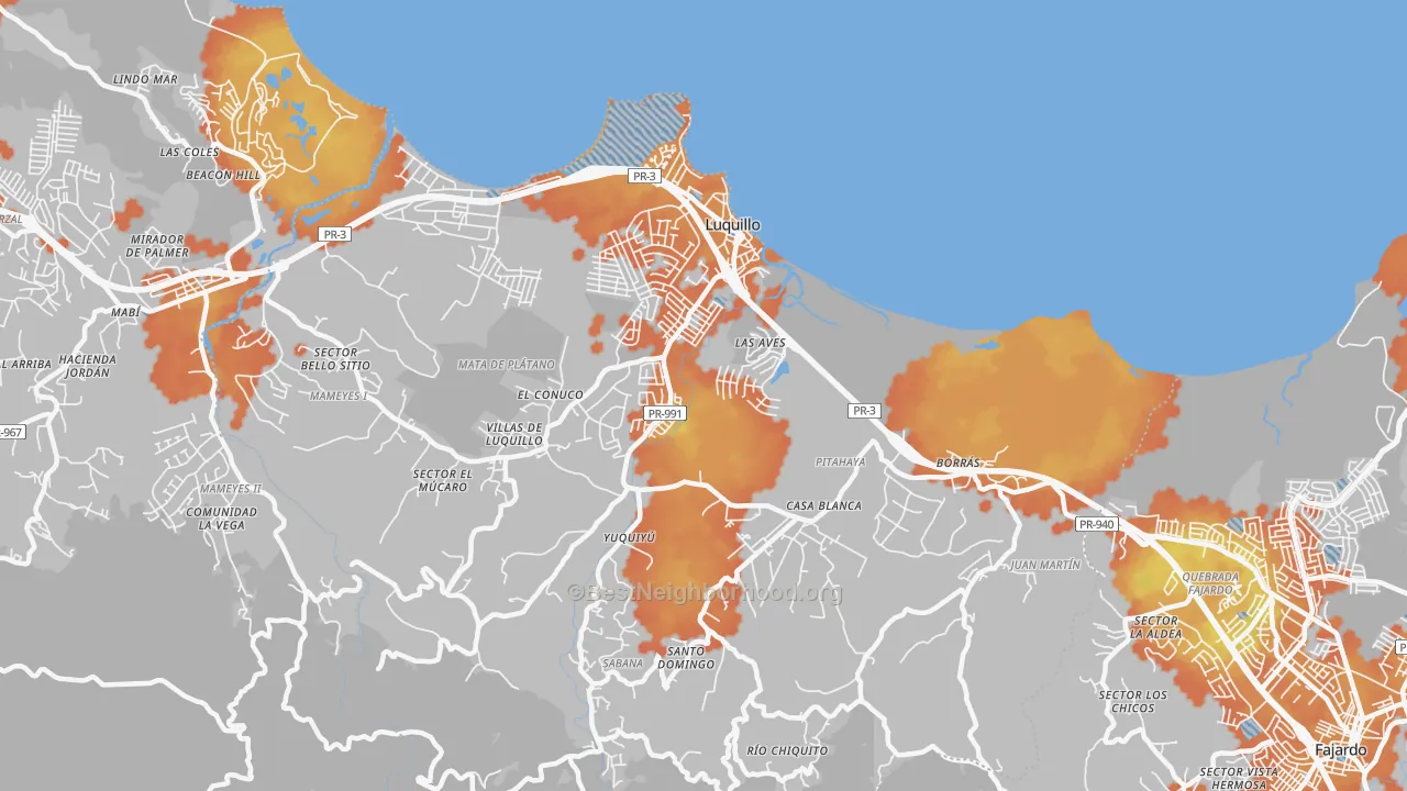 Bike Grade map of Luquillo, PR