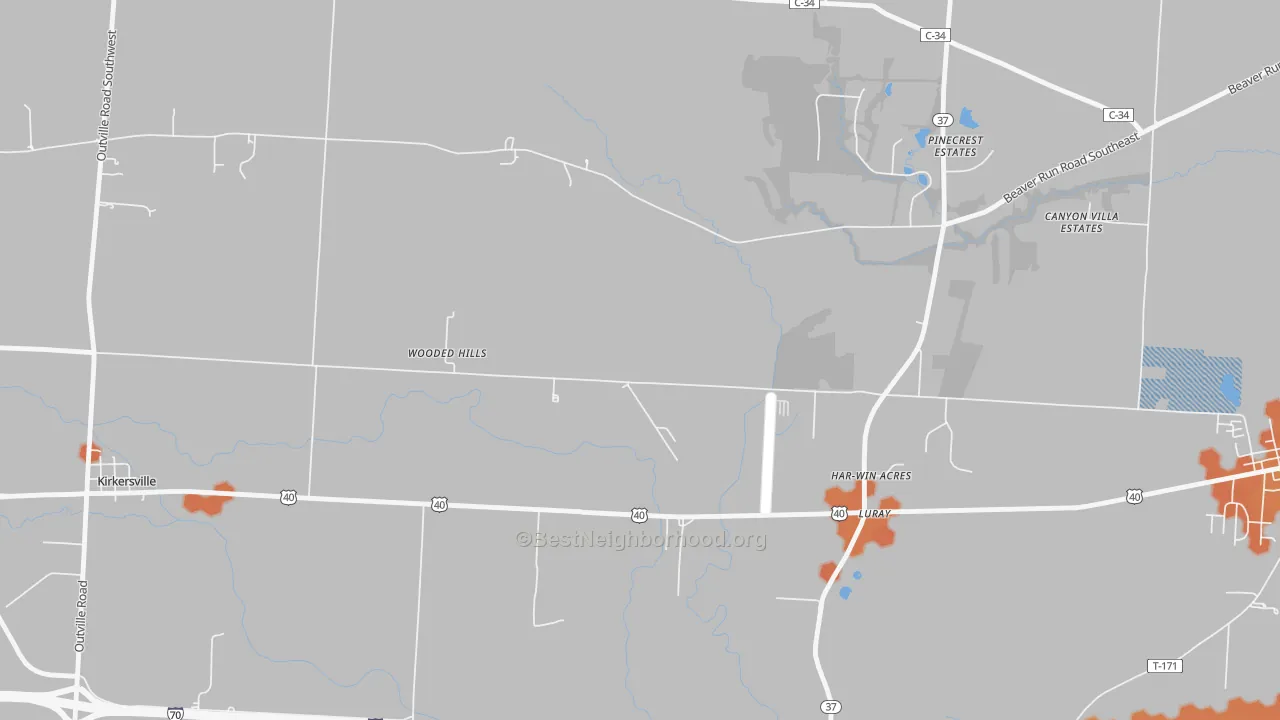 Bike Grade map of Luray, OH