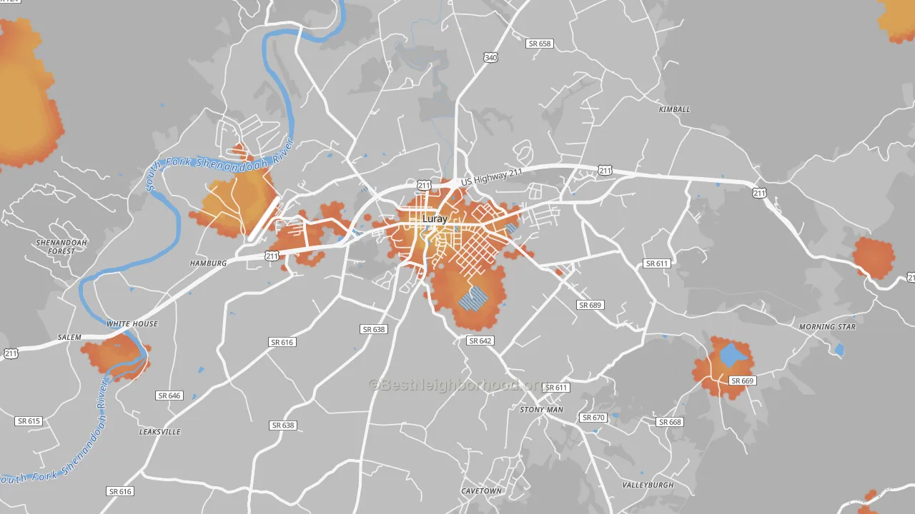 Bike Grade map of Luray, VA