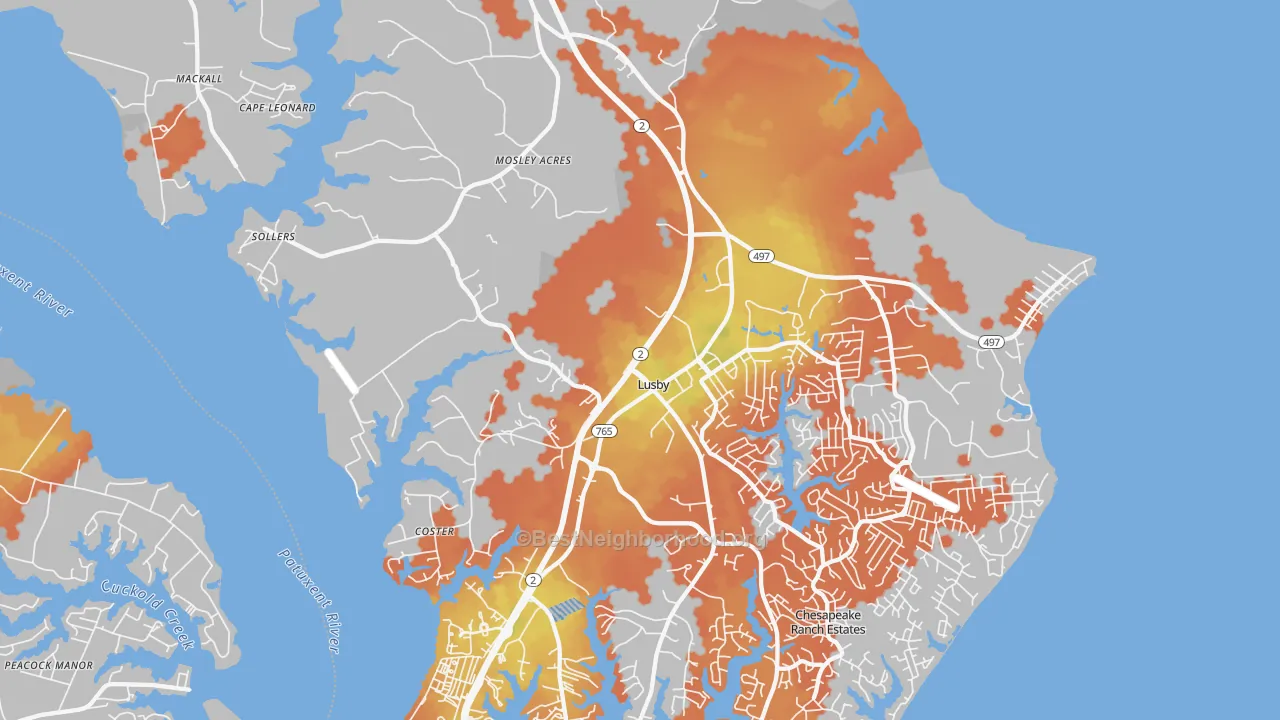Bike Grade map of Lusby, MD