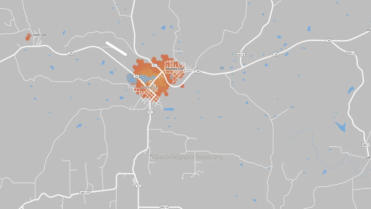 Bike Grade map of Lutesville, MO