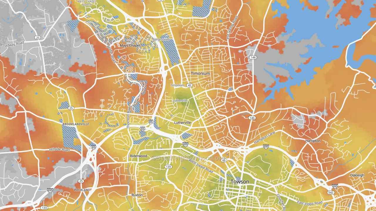 Bike Grade map of Lutherville, MD