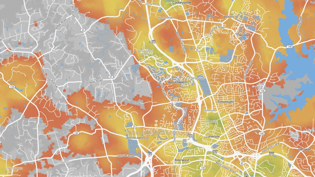 Bike Grade map of Lutherville-Timonium, MD